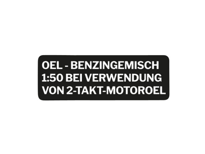 Fuel mix sticker white German version black transparent text product