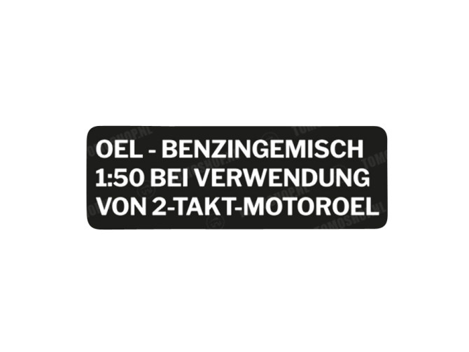 Benzine mix sticker zwart Duitse versie transparante tekst main