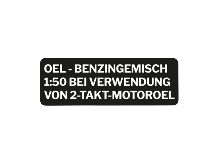 Fuel mix sticker white German version black transparent text