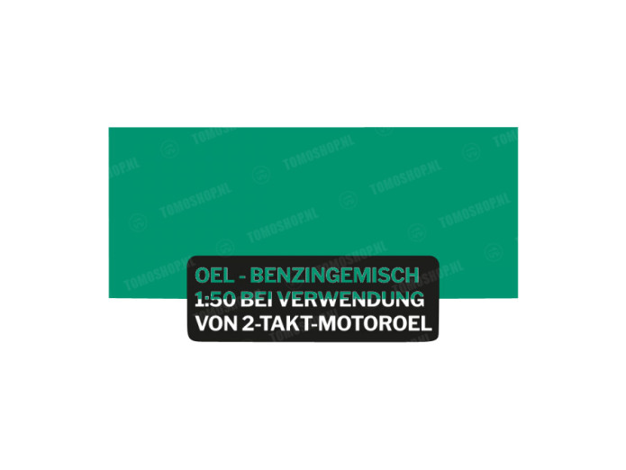Fuel mix sticker white German version black transparent text