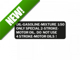 Fuel mix sticker white English version black with transparent text