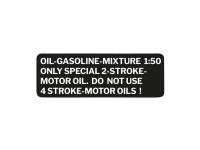 Fuel mix sticker white English version black with transparent text