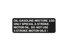 Fuel mix sticker white English version black with transparent text