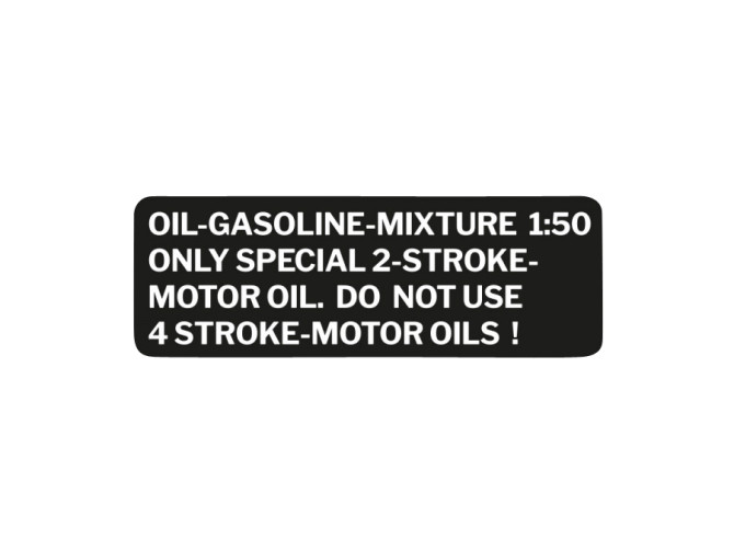 Fuel mix sticker white English black transparent text product