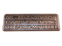 Gasoline mix sticker German RealMetal® copper 