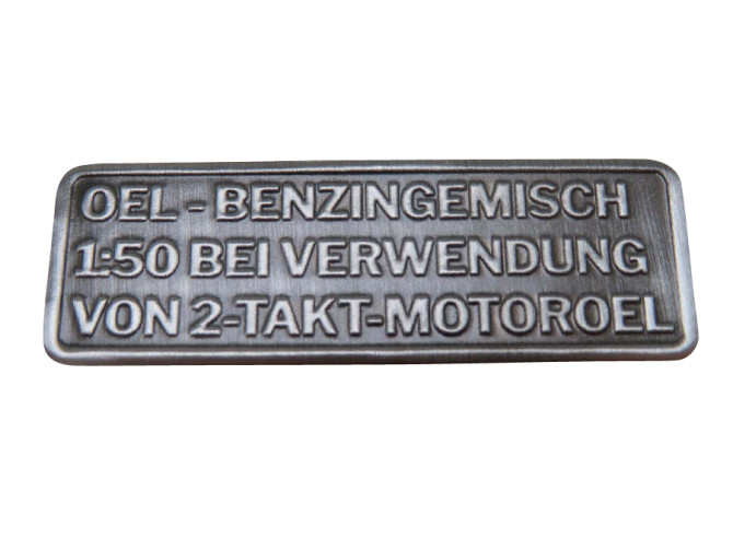 Benzin gemisch Aufkleber Deutsch RealMetal® Silber product