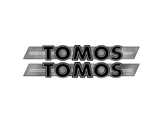 Sticker Tomos logo tank / universeel zwart / chroom 200x28mm