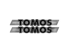 Sticker Tomos logo tank / universeel zwart / chroom 200x28mm