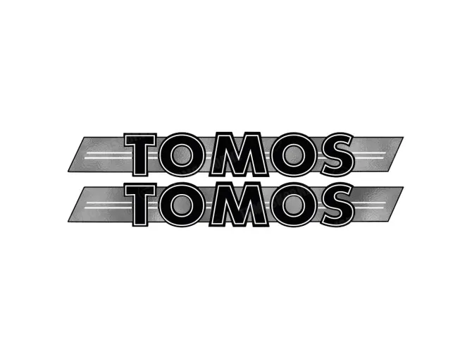 Aufkleber Tomos Logo Tank / Universal Schwarz Chrom 200x28mm main