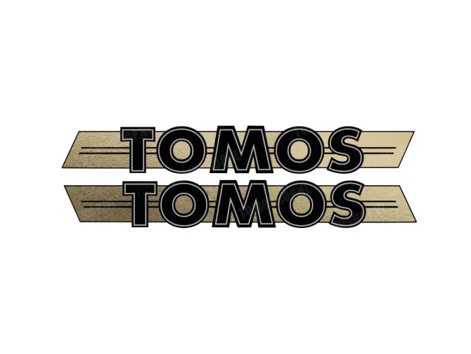 Sticker Tomos logo Tank / universal black / gold 200x28mm main
