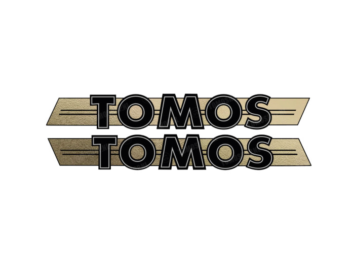 Sticker Tomos logo Tank / universal black / gold 200x28mm