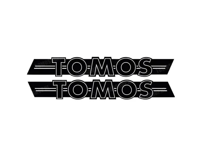 Sticker Tomos logo tank / universeel zwart / wit 200x28mm main