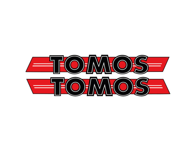 Sticker Tomos logo tank / universeel rood / zwart 200x28mm product