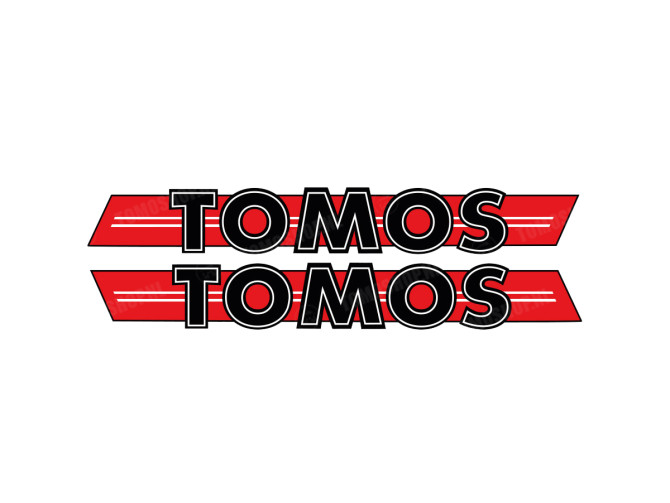 Sticker Tomos logo tank / universeel rood / zwart 200x28mm main