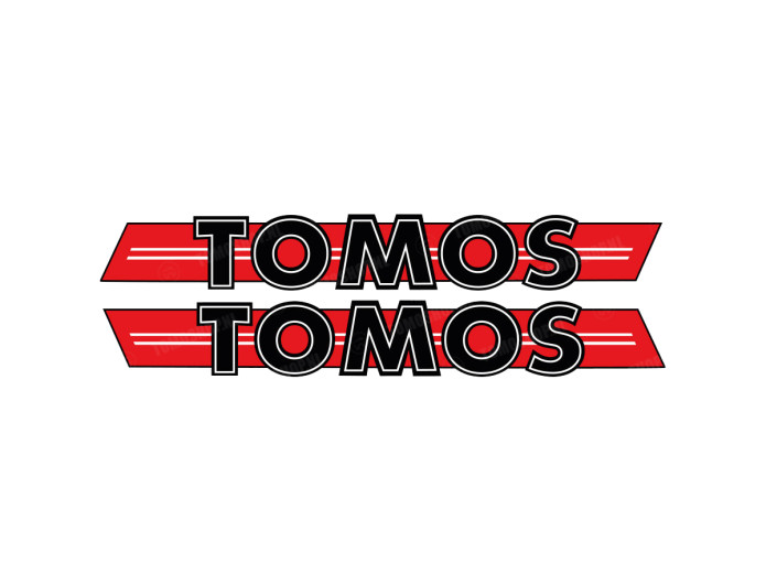 Sticker Tomos logo tank / universeel rood / zwart 200x28mm