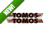 Sticker Tomos logo tank / universal black / orange on chrome 200x28mm