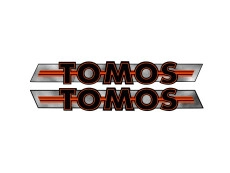 Sticker Tomos logo tank / universal black / orange on chrome 200x28mm