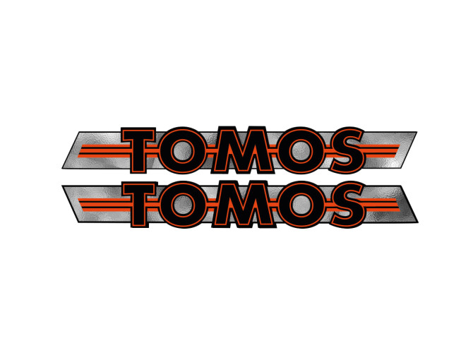 Sticker Tomos logo tank / universal black / orange on chrome product