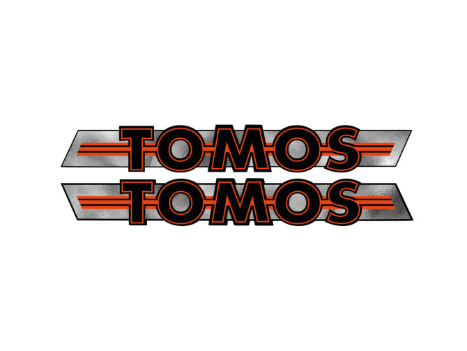 Aufkleber Tomos Logo Tank Universal Schwarz Orange auf Chrom product