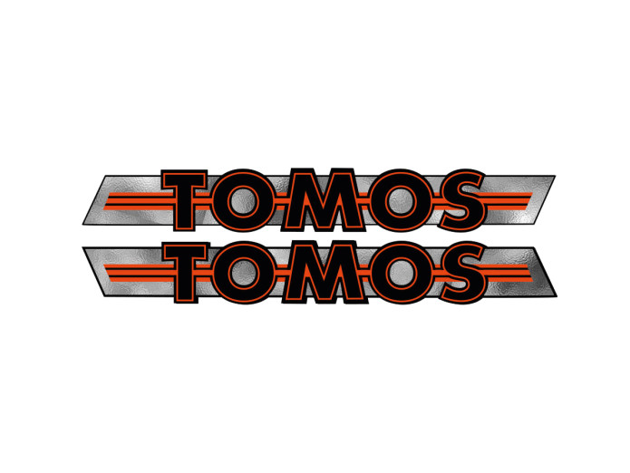 Sticker Tomos logo tank / universal black / orange on chrome