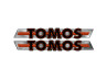 Sticker Tomos logo tank / universal black / orange on chrome thumb extra