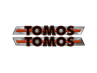 Sticker Tomos logo tank / universeel oranje zwart op chroom