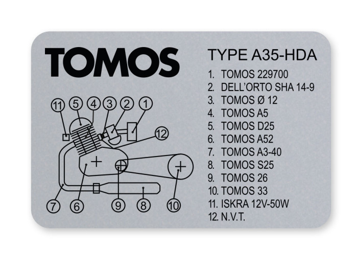 Tomos Type frame sticker A35 HDA 25 km/h