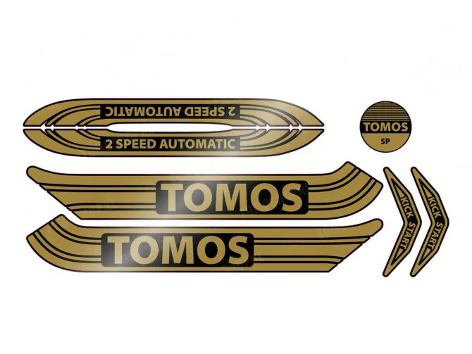 Sticker Tomos 2-Speed Automatic SP goud / zwart set Golden Bullet style main