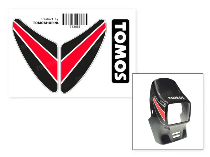 Sticker Tomos koplampspoiler klein rood / zwart main