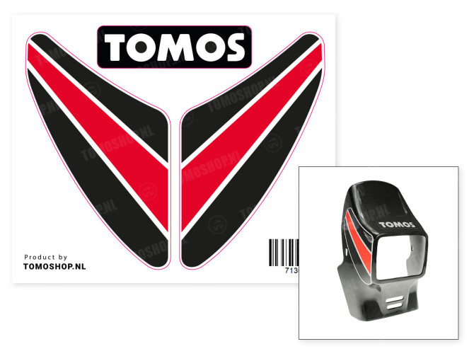 Sticker Tomos headlight cover spoiler big red / black main