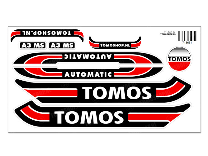 Sticker Tomos A3 MS Automatic rood / zwart / wit + gratis sticker main