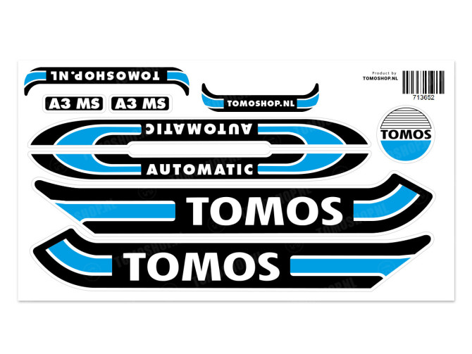 Aufkleber Tomos A3 MS Automatic Cyan Blau + gratis Aufkleber main