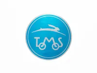 Sticker Tomos logo rond 55mm geborsteld aluminium blauw