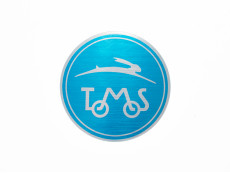 Sticker Tomos logo rond 55mm Geborsteld aluminium blauw