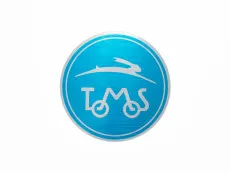 Sticker Tomos logo rond 55mm geborsteld aluminium blauw