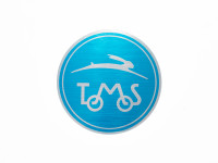 Aufkleber Tomos Logo rund 55mm Gebürstetes Aluminium blau
