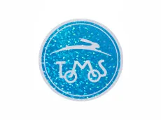 Sticker Tomos logo rond 55mm 80's retro Glitter blauw