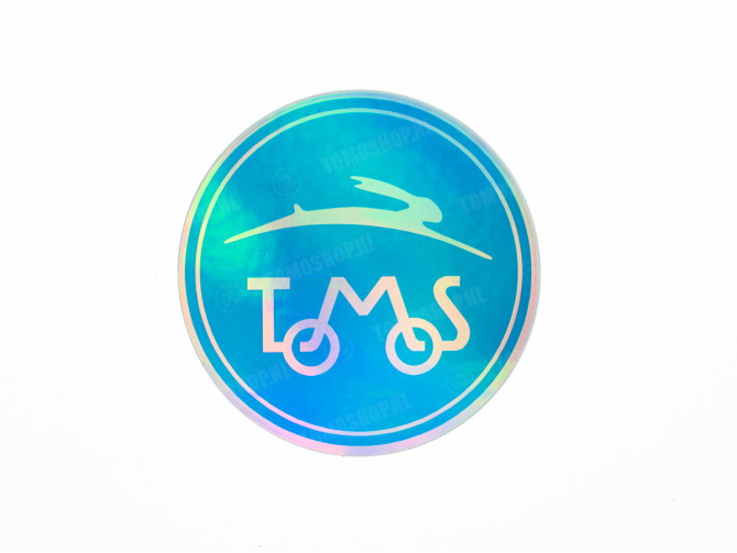 Sticker Tomos logo rond 55mm Holographisch blauw main