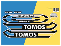 Sticker Tomos A3 MS Automatic zwart / wit transparant set (eigen frame kleur)