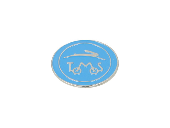 Tomos metalen embleem 38mm blauw met 3M tape