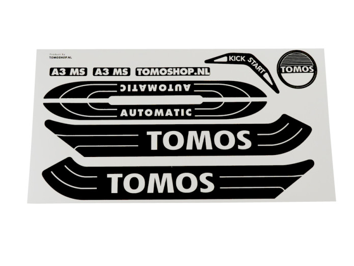 Sticker Tomos A3 MS Automatic wit / zwart set + gratis sticker