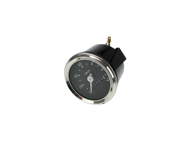 Speedometer universal 60mm black with chrome ring 120 km/h