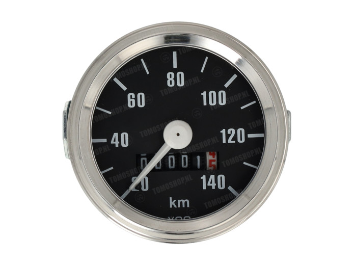 Teller kilometer 60mm 140 km/h zwart met chroom (met licht)