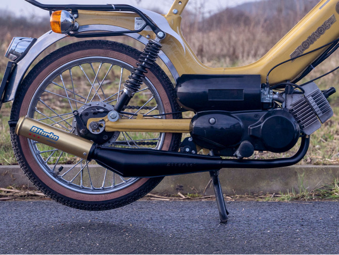 Uitlaat Tomos A3 / A35 28mm Biturbo Gold zwart met aluminium demper product