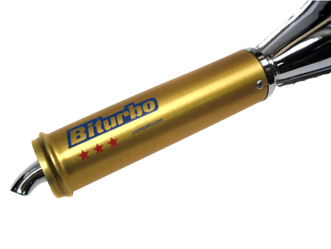 Auspuff Tomos A3 / A35 28mm Biturbo Gold Chrom mit Alu Dämpfer product