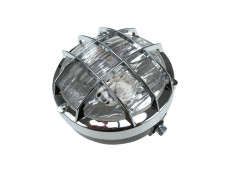 Headlight round 130mm cross with grill black with chrome (BA20D)