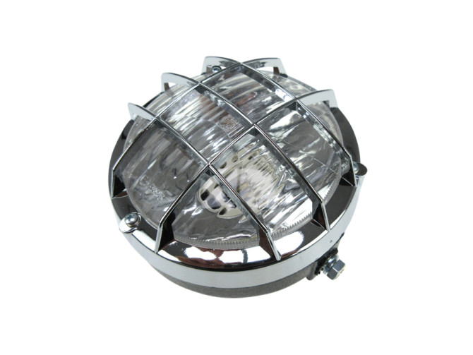 Headlight round 130mm cross with grill black with chrome (P26S / SV8.5) product