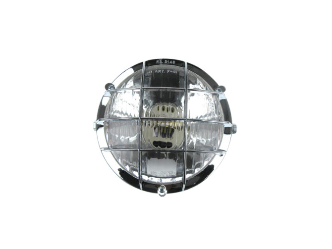 Headlight round 130mm cross with grill black with chrome (P26S / SV8.5) product
