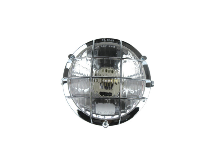 Koplamp rond 130mm cross met grill zwart met chroom (BA20D)