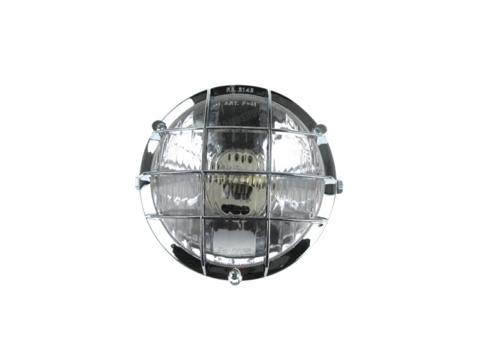Headlight round 130mm cross with grill black with chrome (BA20D)